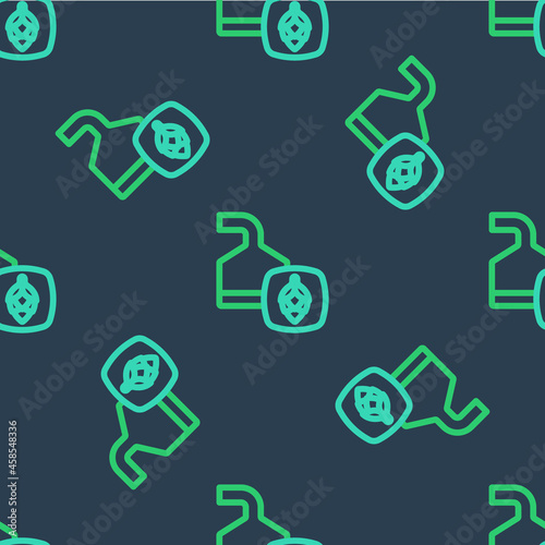Line Traditional brewing vessels in brewery icon isolated seamless pattern on blue background. Beer brewing process. Distillery plant, brewery. Vector