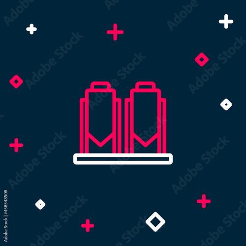 Line Traditional brewing vessels in brewery icon isolated on blue background. Beer brewing process. Distillery plant, brewery. Colorful outline concept. Vector