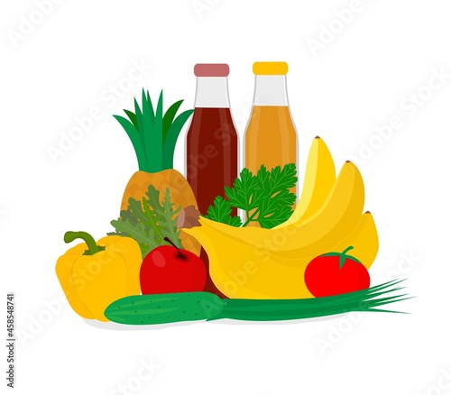 Fototapeta Naklejka Na Ścianę i Meble -  Vegetables and fruits. Healthy food concept. Vector flat illustration