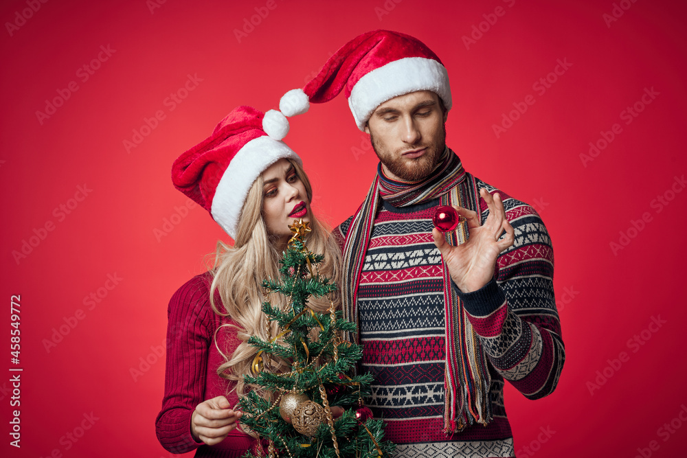married couple christmas toys holiday christmas isolated background married couple christmas toys holiday christmas isolated background