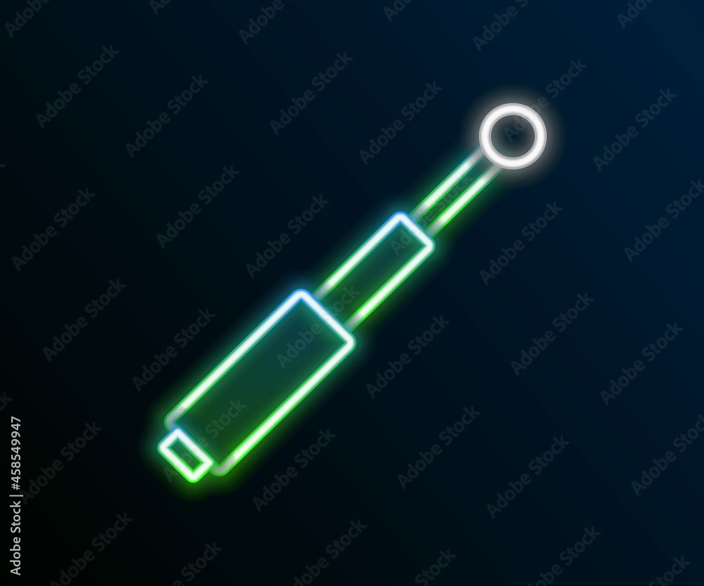 Glowing neon line Telescopic baton icon isolated on black background. Colorful outline concept. Vector Glowing neon line Telescopic baton icon isolated on black background. Colorful outline concept. Vector