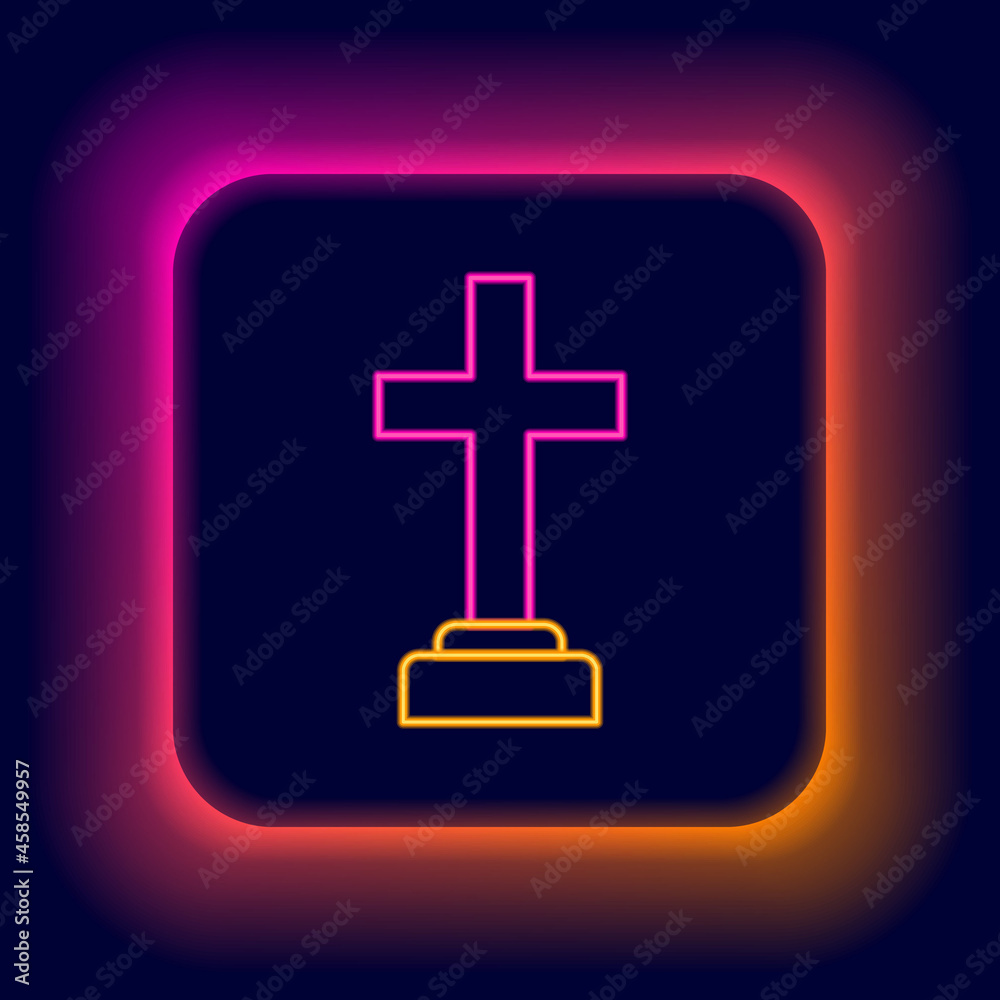 Glowing neon line Man graves funeral sorrow icon isolated on black background. The emotion of grief, sadness, sorrow, death. Colorful outline concept. Vector Glowing neon line Man graves funeral sorrow icon isolated on black background. The emotion of grief, sadness, sorrow, death. Colorful outline concept. Vector
