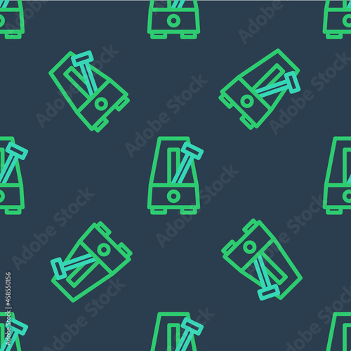 Line Classic Metronome with pendulum in motion icon isolated seamless pattern on blue background. Equipment of music and beat mechanism. Vector