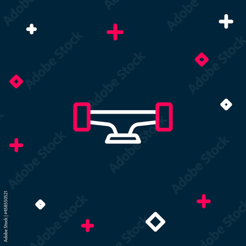 Line Skateboard wheel icon isolated on blue background. Skateboard suspension. Skate wheel. Colorful outline concept. Vector