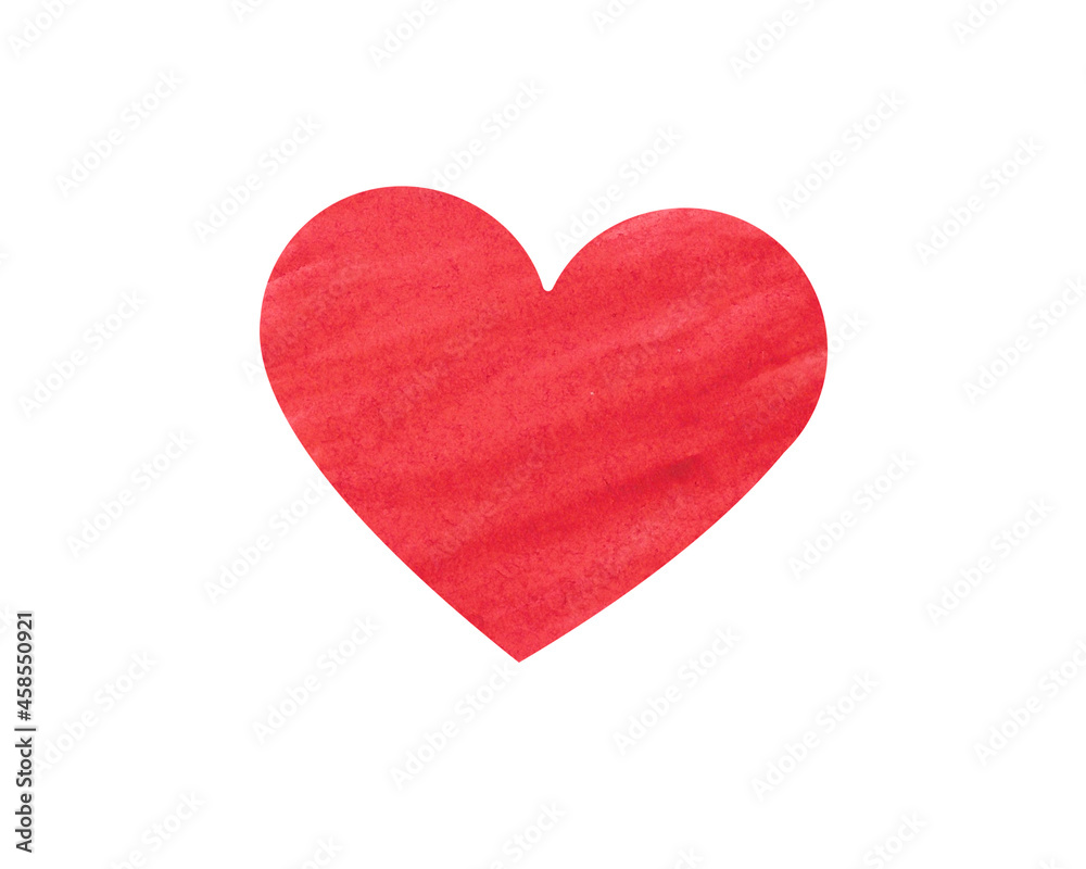 Red heart made by watercolor. Suitable for postcards, valentines, websites. Can be used as a decorative element and background. 