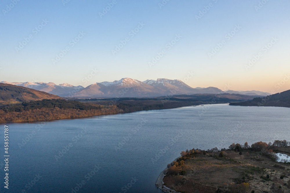 Scottish Loch and Mountain Landscape at Sunset