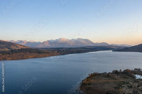Scottish Loch and Mountain Landscape at Sunset