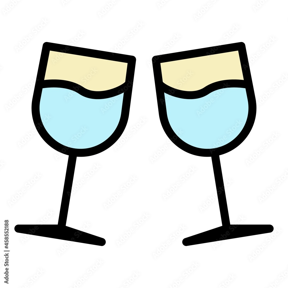 Honeymoon toast glasses icon. Outline honeymoon toast glasses vector icon color flat isolated Honeymoon toast glasses icon. Outline honeymoon toast glasses vector icon color flat isolated