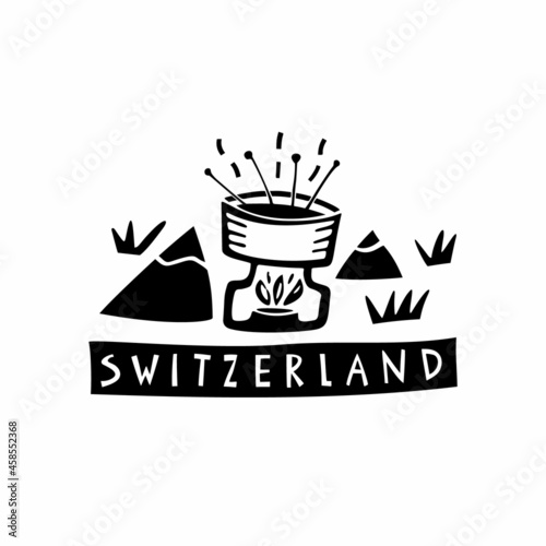 Vector hand drawn symbols of Switzerland. Travel illustration. Swiss landmark logo