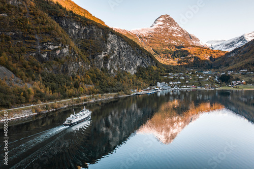 Fototapeta Naklejka Na Ścianę i Meble -  A Norwegian Fjord Ferry Carrying Passengers and Vehicles