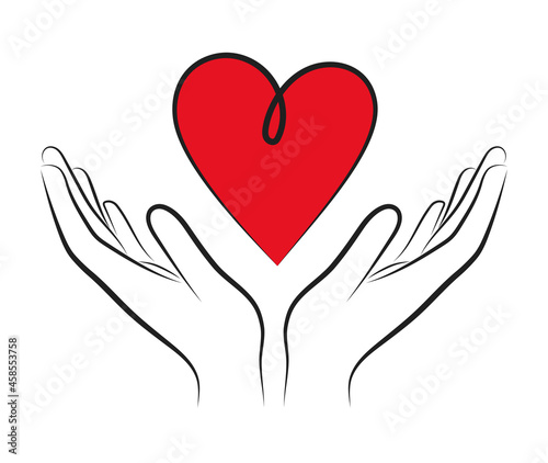 icon red heart in hands, symbol of love