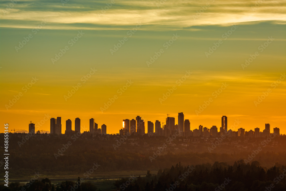 Expressive sunset in Metrotown of Vancouver, Canada
