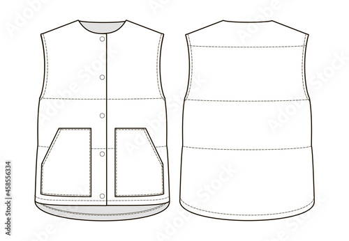 Fashion technical drawing of puffer vest