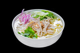 vietnamese cuisine, pho ga soup, on a black isolated background, top