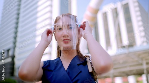 Office Girl in the city (Bangkok),  wearing face shield 