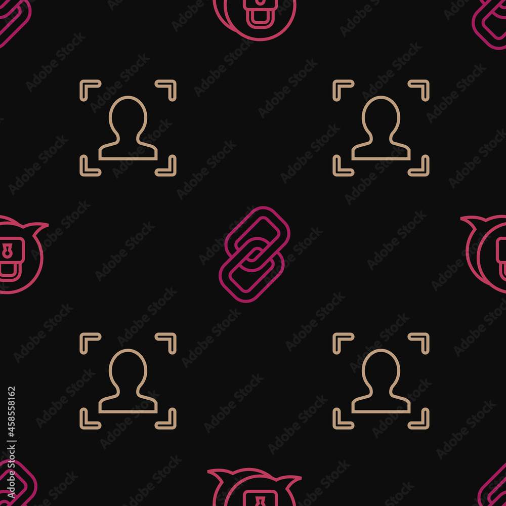 Obraz premium Set line Cyber security, Face recognition and Chain link on seamless pattern. Vector