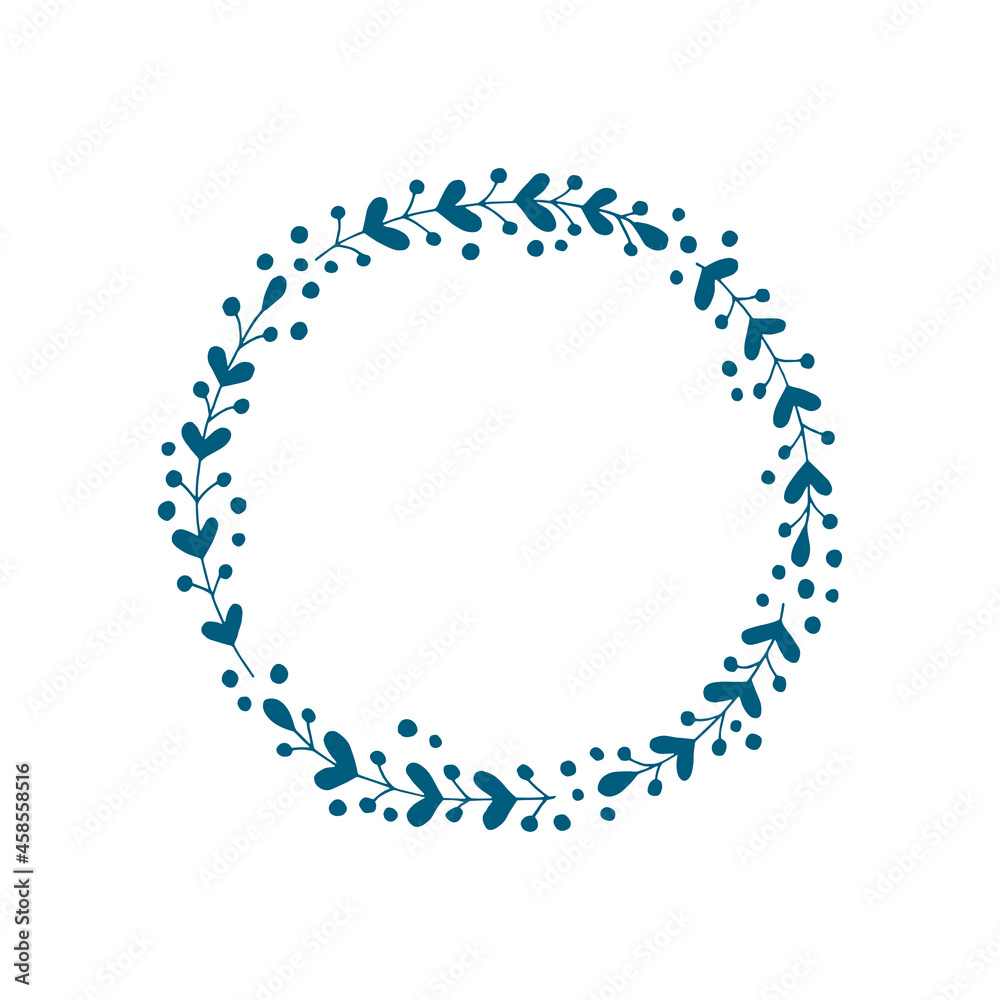 Silhouette of a wreath of branches with leaves and berries. Round frame from plants. Summer. Spring. Vector. Doodle. Hand-drawn illustration. Silhouette of a wreath of branches with leaves and berries. Round frame from plants. Summer. Spring. Vector. Doodle. Hand-drawn illustration.