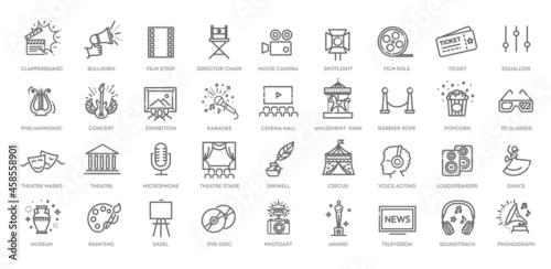 Entertainment - outline web icon collection, vector, thin line icons collection