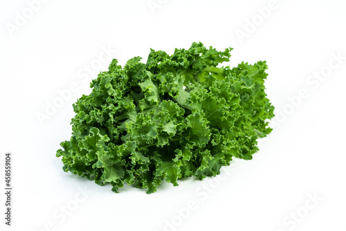 Kale leaf salad vegetable isolated on white background. Creative layout made of kale closeup.