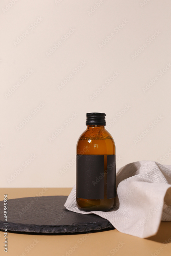 Amber glass dispenser bottle, sprayer and moisturizer cream jar. Natural cosmetic products packaging design template, branding