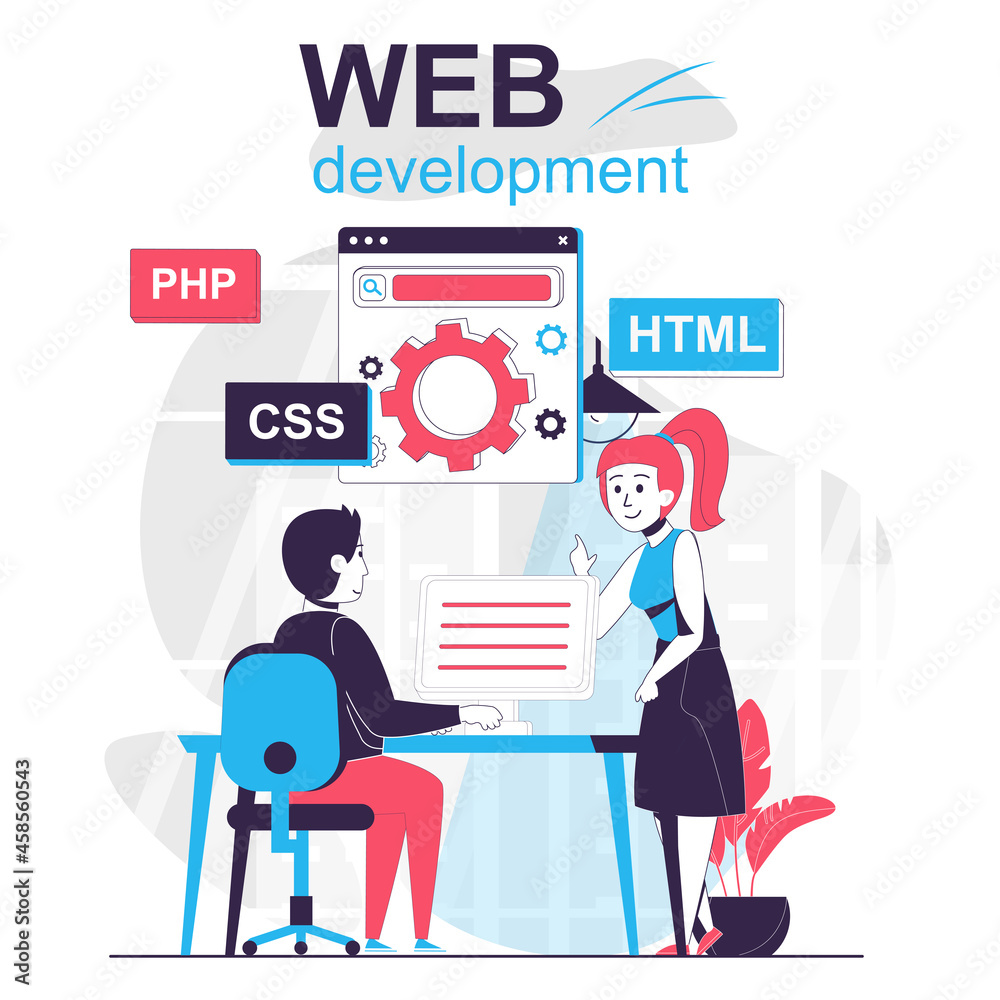 Web development isolated cartoon concept. Developers customize and optimize pages in office, people scene in flat design. Vector illustration for blogging, website, mobile app, promotional materials. Web development isolated cartoon concept. Developers customize and optimize pages in office, people scene in flat design. Vector illustration for blogging, website, mobile app, promotional materials.