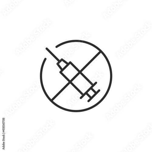 No injection icon. Crossed medical syringe isolated on white background. Healthcare related icon. Vector illustration