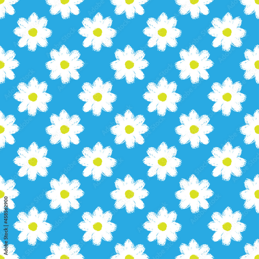 Beautiful inky white flowers isolated on blue background. Cute floral seamless pattern. Vector simple flat graphic hand drawn illustration. Texture. Beautiful inky white flowers isolated on blue background. Cute floral seamless pattern. Vector simple flat graphic hand drawn illustration. Texture.