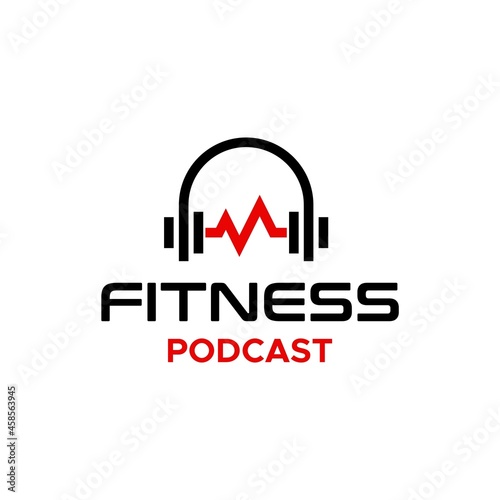 Bold, unique logo about podcasts and fitness dumbbells.
EPS 10, Vector.