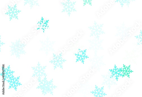 Light Green vector background with beautiful snowflakes  stars.