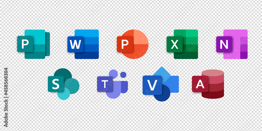 Set icons Microsoft Office 365 Word, Excel, OneNote, Yammer, Sway
