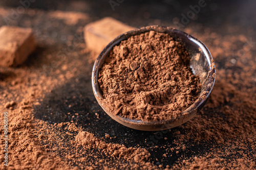 cocoa powder cocoa for making desserts fresh portion ready to eat meal snack on the table copy space food background rustic. top view
