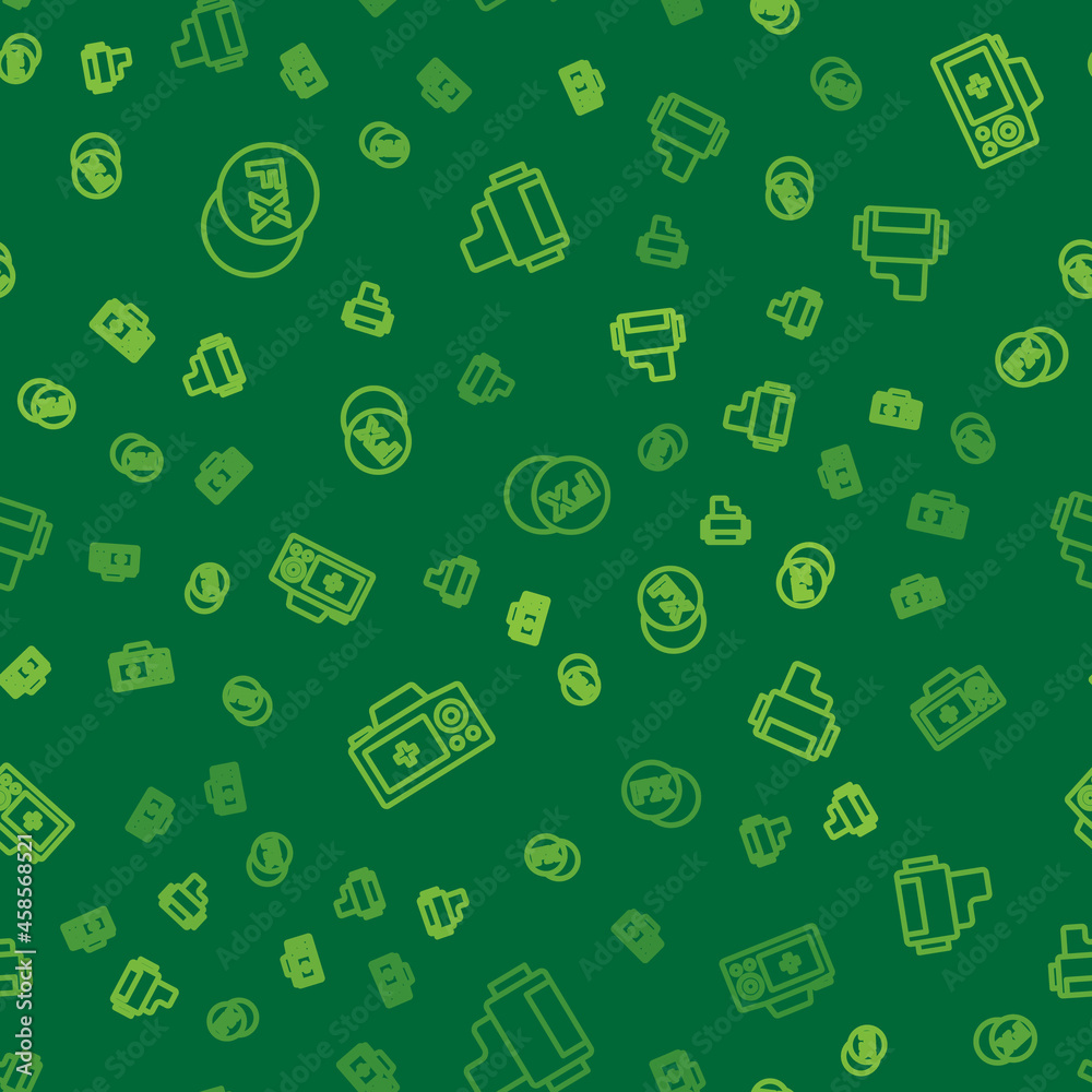 Set line Photo camera fx, and Camera roll cartridge on seamless pattern. Vector Set line Photo camera fx, and Camera roll cartridge on seamless pattern. Vector