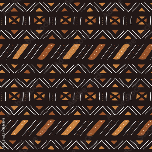 African Print Fabric. Vector Seamless Tribal Pattern. Traditional Ethnic Hand Drawn Ornament for your Design Cloth, Carpet, Rug, Wrap