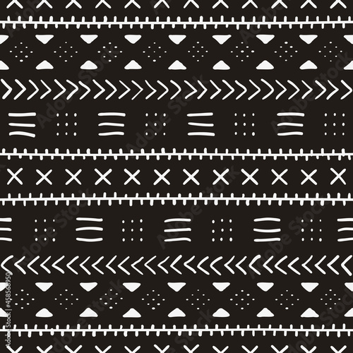 African Print Fabric. Vector Seamless Tribal Pattern. Traditional Ethnic Hand Drawn Ornament for your Design Cloth, Carpet, Rug, Wrap