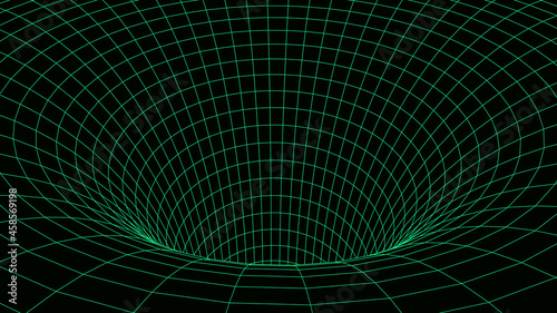 Abstract wireframe tunnel. Science wormhole. Vector 3D portal grid. Futuristic fantasy funnel.