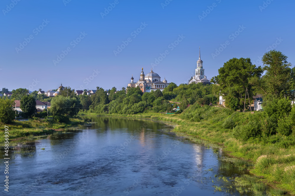 View of Borisoglebsky Monastery from Tvertsa River, Torzhok, Russia