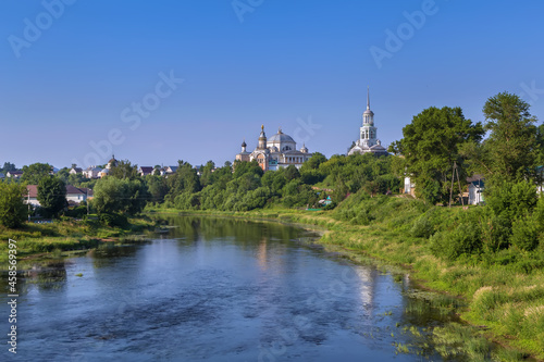 View of Borisoglebsky Monastery from Tvertsa River, Torzhok, Russia