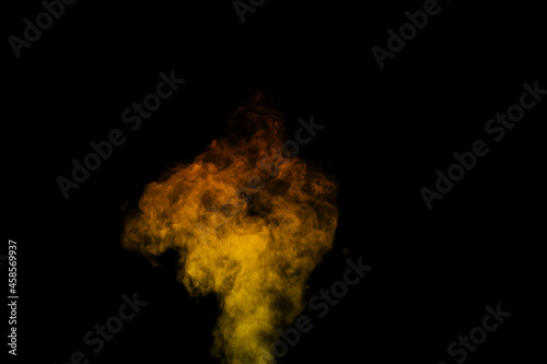 Colored yellow steam, smoke on a black background to superimpose on your photos. Create mystical Halloween © Alena
