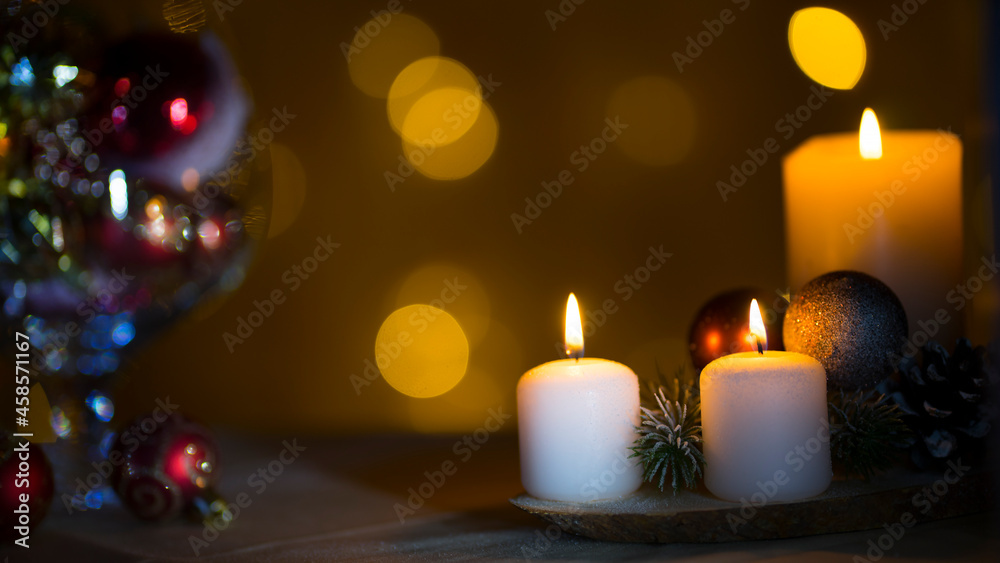 New year or christmas composition of candles. Image with selective focus New year or christmas composition of candles. Image with selective focus