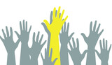 Hands of people with different skin colors, different nationalities and religions. Community activists, feminists are fighting for equality. The trend colors of 2021 are yellow and gray. Vector.