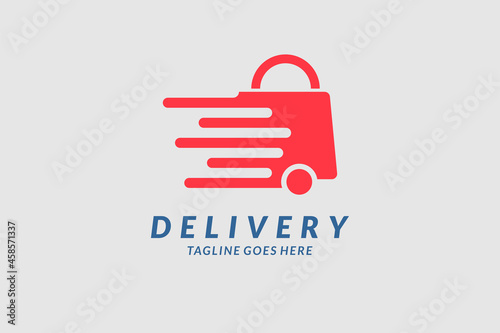 delivery graphic logo design concept illustration, bag with wheal for fast delivery logo