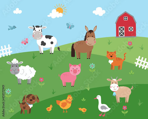 Cartoon illustration with farm animals. © Mariia_Alexandrova