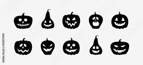 Funny pumpkin lanterns. Halloween icon set. Vector