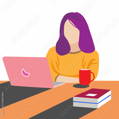 Woman using a laptop graphic illustration