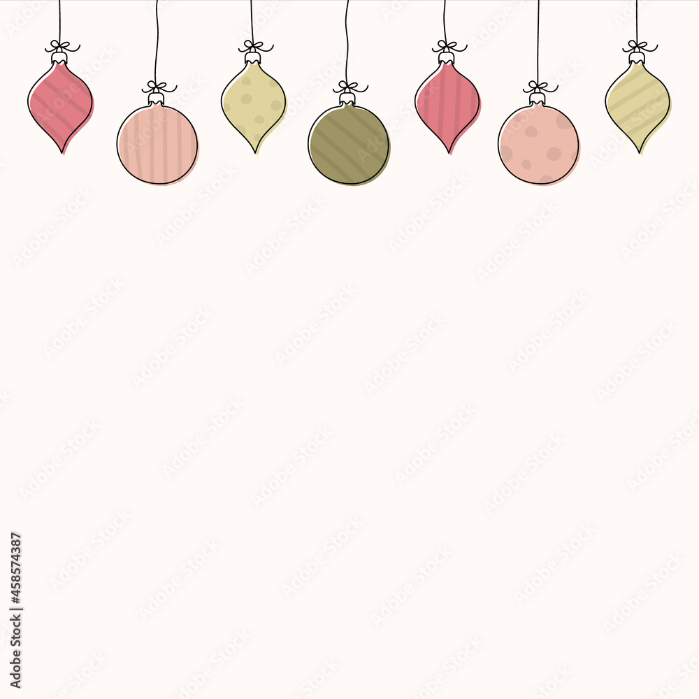 Christmas background with hanging balls and copyspace. Vector