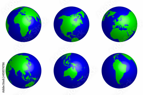 Vector globe of the six continents of the world