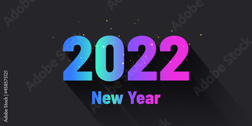 2022 New Year gradient text design on black background. Vector greeting illustration with colorful numbers