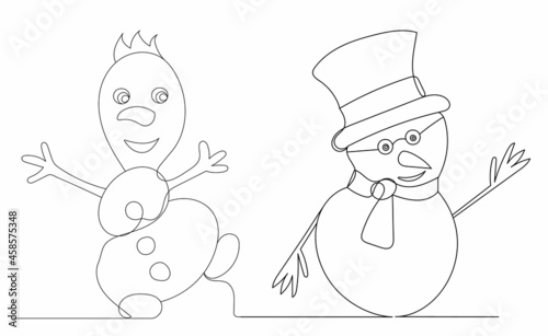 one line drawing of snowmen