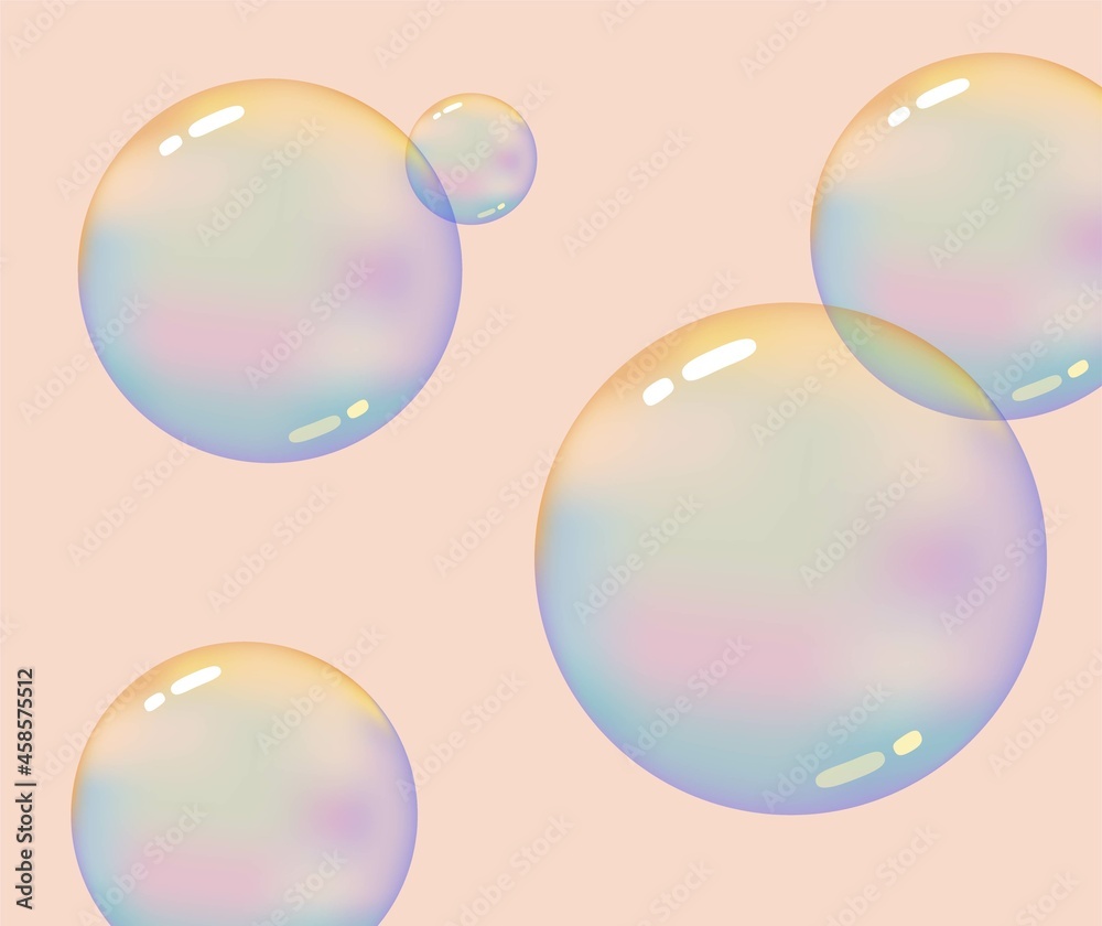 Template for banner. Soap bubbles, colorful background. Cartoon style