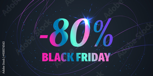 80 Percent Black Friday Sale Background with shiny gradient numbers on black. Holiday discount design template. Seasonal promotion poster
